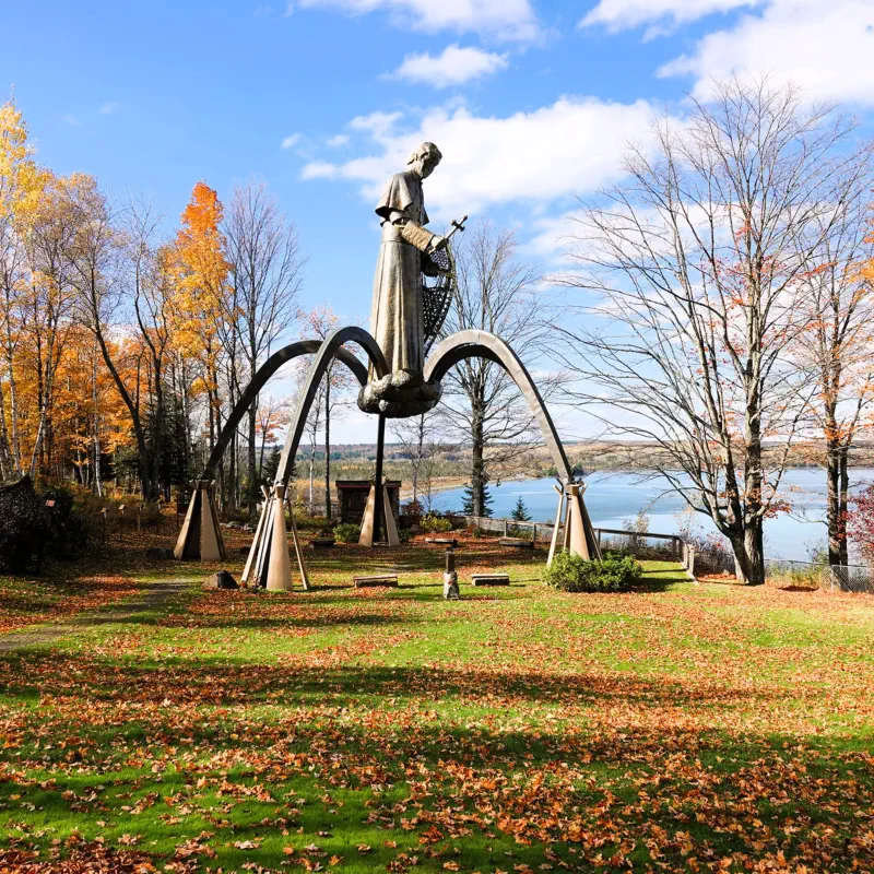 Shrine grounds in fall with Lake Superior in background Shrine grounds in fall with Lake Superior in background